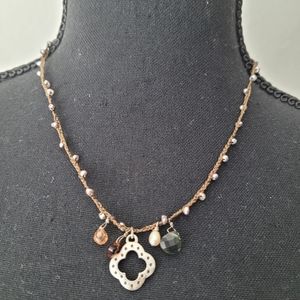 Stella & Dot 925 Boho Pearl & Crystal Charm Necklace